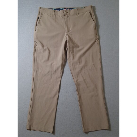 Birdie Bound Golf Pants Men 36x30 Khaki Stretch Performance Flat Front Preppy - Picture 1 of 10